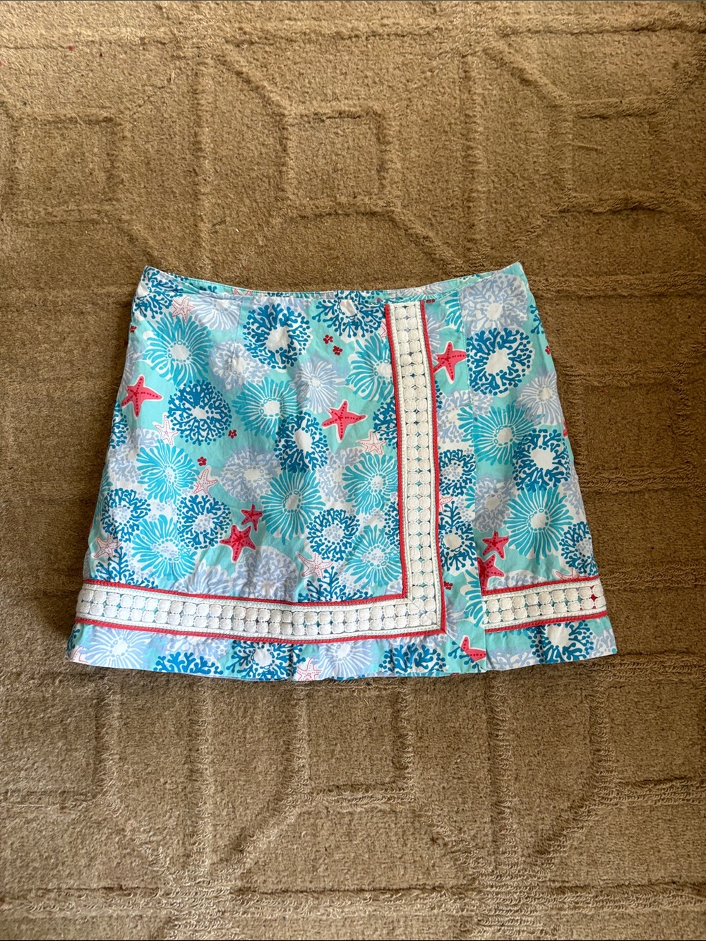 Lilly Pulitzer Turquoise Floral & Coral Starfish Cotton Mini Skort